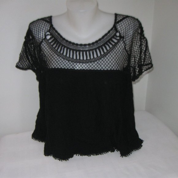 Crochet Blouse Summer Sheer Black - Picture 1 of 5